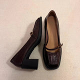 KYLETHOMASW  -  New Retro Square Head Thick Heel Single Shoes Women's Shoes Medium Heel Mary Jane Shoes Woman High Heels Leather