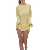KYLETHOMASW  -  Women Sexy Dress, Solid Color Round Neck Long Sleeve Backless Hip Dress, Slim-Fit Summer Short Dress for Bar, Parties, Clubs
