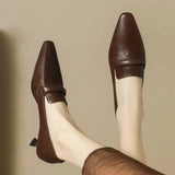 KYLETHOMASW  -  French retro temperament low-heeled shoes women's spring new leather pointed high heels small leather shoes large size 43