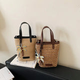 KYLETHOMASW  -  Women Mini Straw Woven Bucket Bag New Trend Summer Beach Crossbody Bags Female Cute Travel Fashion Handbags and Purses