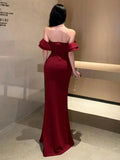 KIylethomasw 2024 Summer Red Sexy Club Backless High Split Ruffles Wrapped Hip Dress Elegant Luxury Off Shoulder Party Evening Dresses Women