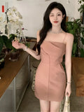 KYLETHOMASW  -  New Women Midi Dress Summer Spaghetti Strap Solid Pleated Sexy Bodycon Elegant Party Slim One Piece Clothes Vestidos