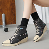 KYLETHOMASW  -  Women's Spring and Autumn Fashion Side Zipper Design Wedge Canvas Shoes New Solid Color Increased Casual Shoes Large Size