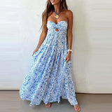 KYLETHOMASW  -  Fashion Hollow Out Sleeveless Vacation Dress Summer Strapless Pleated Slim Maxi Dress Elegant Lady Off Shoulder Evening Dress