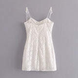 KYLETHOMASW  -  Women White Lace Hollow Out Embroidery With Wire Bra Chest Sling Mini Dress Romantic Backless Sling Party Club Bodycon Dresses