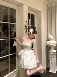 KYLETHOMASW  -  Elegant Bow Mini Dress Women Fairy Party Prom Lace Strapless Dresses Summer Korean Sexy Backless Bodycon A Line Vestidos