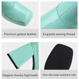 KIylethomasw Mint Green White Women Patent Leather Knee High Boots Square High Heels Waterproof Platform Ladies Sexy Party Fetish Shoes 42 43