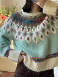 Kylethomasw Vintage Argyle Knit Women‘s Sweaters Harajuku Rainbow Color Long Sleeve Pullovers Japan Style Cutecore Winter Clothes