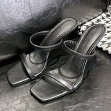 KYLETHOMASW  -  Sexy Wedge Heeled Sandals Women Fashion Slingback Slide Slippers Women Summer Square Toe High Heels Party Dress Shoes Sandalias