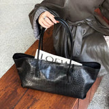 KYLETHOMASW  -  Korean Minimalist Crocodile Patterned Tote Bag With Retro Soft Leather Texture Single Shoulder Handbag Versatile For Commuting