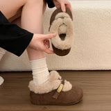 KYLETHOMASW  -  Winter Women Metal Buckle Loafers Warm Shoes Furry Ankle Boots Leopard Print Suede Shoes Short Plush Lining Flat Heel Shoes