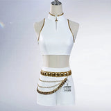 KYLETHOMASW  -  Rumi Mira Zoey White Singing Suit Women Halloween Carnival Party Role Playing Outfit Cosplay Costume Wig
