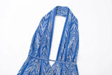 KYLETHOMASW  -  Sexy Women Halter V Collar Backless Mini Dress Women Holiday Blue Floral Lacing up Back Loose Dresses Femme Vestidos Summer Robe