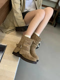 KYLETHOMASW  -  Fashion Metal Buckle Decoration Design Ankle Boots Women High Quality Retro Faux Suede Boots Comfortable Non-Slip Platform Boots