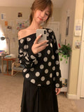 KYLETHOMASW  -  Autumn Lazy Style Women's Sweaters Vintage Wave Point O-neck Knitted Pullover Y2k Harajuku E-girls Black Coat Women