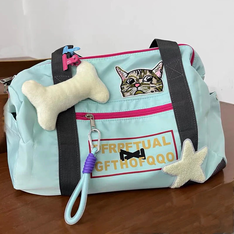 Kylethomasw Korean Fashion Cartoon Cat Contrasting Color Large Capacity Casual Women Shoulder Bag Sport Gym Yoga Crossbody Bag Travel Bag