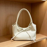 KYLETHOMASW  -  Sweet Cute Bow Handbag Women Solid Color Leather Large Capacity Shoulder Bag Ladies Simple Everyday Commuting Versatile Tote Bag
