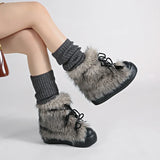 KYLETHOMASW  -  Winter Furry Lace Up Women Snow Boots Concise Height Increase Shoes Female Thick Sole Warm Cotton Short Booties Zapatos De Muje