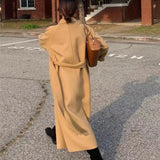 KYLETHOMASW  -    Women Elegant Long Woolen Coat with Belt Autumn Winter New Fashion Solid Lapel Long Sleeve Chic Outerwear Ladies Casual Overcoat
