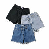 Kylethomasw New Vintage Tassel Blue Denim Shorts Women Casual High Waist Bottoms Summer Streetwear Fashion Solid Color Jeans Shorts