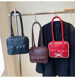 KYLETHOMASW  -  High Street Bow Red Shoulder Bags Women New Versatile Pu Leather Y2k Handbag Female Square Underarm Bag Aesthetic