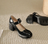 KYLETHOMASW  -  High Heels Women's Summer Word Belt Mary Jane Single Shoes Thick Heel Light Mouth Buckle High Heel Leather Shoes Women Pumps