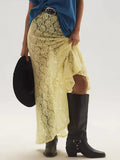 KYLETHOMASW  -  Women Skirt High Waist Lace Hollow Jacquard Asymmetric Long Skirt Downtown Leisure Outing Casual Fashion Summer New