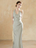 KYLETHOMASW  -  Luxury Slim Fit Long Dresses Elegant Sexy White Cambridge Blue Evening Dresses Spring Neck-Mounted Backless Mermaid Vestidos
