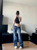 Kylethomasw -  Women Korean Fashion Vintage Classical Chic Jeans Straight Leg Simple Jeans Grunge Harajuku Blue Denim Pants Y2k Tide Aesthetic