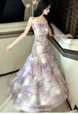 KYLETHOMASW  -  Women's Elegant Lavender Floral Tiered Dress Summer Spaghetti Strap Ruched Asymmetric Ruffle Tulle Long Dress Beach Vacation