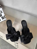 KYLETHOMASW  -  Exquisite Butterfly-knot Decoration Slippers Women Fashion Square Head Sandal Minimal Elegant Dress Street Style High Heels
