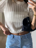 KYLETHOMASW  -  Hollow Short Knit Top Spring/Summer New Round Neck Short Sleeve Slim Spice Sweater