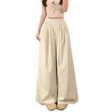 KYLETHOMASW  -  Summer High Waist Wide Leg Pants Women Clothing Japan Style Fashion Elastic Waist Bandage Baggy Black Khaki Long Pants