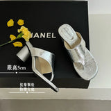 KYLETHOMASW  -  Red Footwear Fashion Round Heels Ladies Slippers Female Flip flops Elegant Women Heeled Slippers Sandals Slides Shoes Pumps