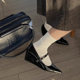 KYLETHOMASW  -  New Fashion Designer Shoes Silver Pointed Toe High Heels Wedge Heel Pumps Buckled Mary Janes Formal Shoes T Stage Catwalk Shoes