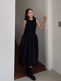 KYLETHOMASW  -  Casual Long Dress Women 2025 Korean Summer Design Round Neck Pleated Texture Slim Fit Sleeveless Vest Vestidos
