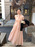 KYLETHOMASW  -  Korean Sle  Knot Ele Dr Women's Spring Autumn Design Slim A-Line Long Dr Soft Polyester Fiber Casual Wear