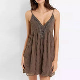 KYLETHOMASW  -  Boho Beach Beaded Sequined Embroidered Mini Dresses Women Vintage V Neck Sleeveless Strap Dress Summer Vestidos A-line Robe