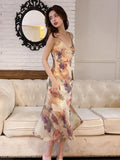 KYLETHOMASW  -  Fashion Summer Long Dresses For Women Elegant Retro Print Sexy Strap Backless Slim Midi Party Vacation Robe Mujer Vestido Street