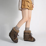 KYLETHOMASW  -  Winter Furry Lace Up Women Snow Boots Concise Height Increase Shoes Female Thick Sole Warm Cotton Short Booties Zapatos De Muje