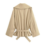 KYLETHOMASW  -  Fashionable And Versatile With Belt Khaki Trench Coat Women Long Sleeve Lapel Collar Autumn Winter Loose Windbreaker