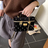 KYLETHOMASW  -  Velvet Diamond Grid Chain Bag Women's High-End Fashion Mini Shoulder Box Bag Urban Simple Style PU Material Daily Match