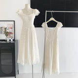 Kylethomasw Sweet Fairy Dresses Summer Square Collar Design White Basic Flysleeve Dress For Women Chic ELegant Party Dresses