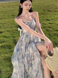 KYLETHOMASW  -  Sweet Boho Floral Print Womens Dresses Korean Halter Backless Birthady Party Dress Summer Holiday Beach Vestidos Casual Robe New