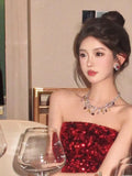 KYLETHOMASW  -  Korean Women Silver Red Patchwork Sequin Elegant Sexy Sleeveless Strapless Short Dress Summer Backless Party Wrap Hip Mini Dress