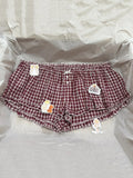 KYLETHOMASW  -  Red Plaid Ruffles Shorts Woman Summer Buttons Bow Elastic Low Waist Cotton Straight Pant Casual Sweet Preppy Style Short Pants