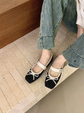 KYLETHOMASW  -  Spring/Autumn Ballet-Style Bow Flat Flats for Women Square Toe Mary Jane Shoes Soft Sole Shallow Comfortable Women Flats 6352