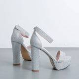 KYLETHOMASW  -  Sexy High Heels Platform Sandals For Women Silver Fashion Open Toe Crystal Buckle Thick Heel Wedding Party Female Designer Shoes