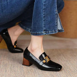 KYLETHOMASW  -  Retro Soft Leather High Heels Comfort Fashion Chunky Heel Square Head British Style Women's Shoes New Elegant party pumps