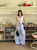 KYLETHOMASW  -  Korean Chic Summer Age Reducing Temperament Elastic Waist Drawstring Loose Versatile Striped Casual Pants Floor Women